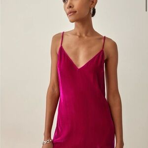 Vibrant Velvet Pink Slip Dress